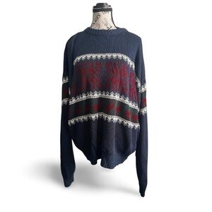 🇧🇬 90s Vintage Nordic Elk Sweater Navy Blue Red Green Size Large